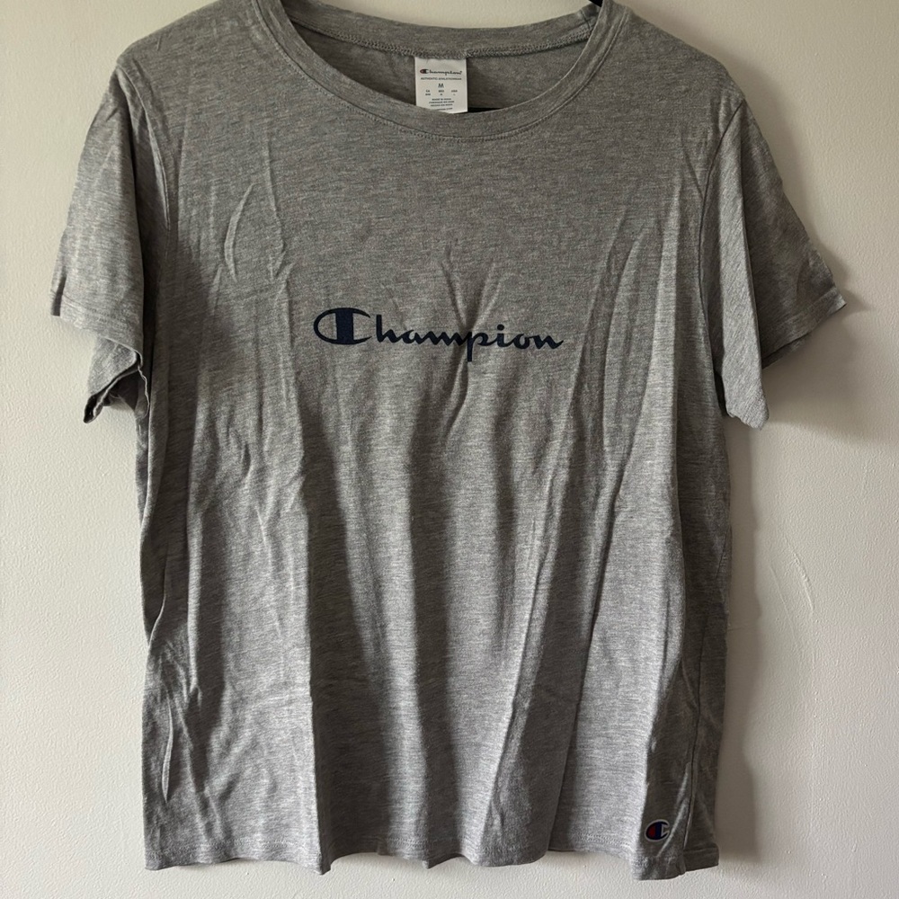 Women’s Medium Gray & Navy Blue Champion Logo Loosing Fitting T-Shirt